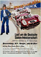 Original vintage Slalom Meisterschaft linen backed German automobile car racing event poster plakat affiche circa 1969.