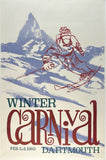 Original vintage Dartmouth Winter Carnival 1960 linen backed travel and tourism poster promoting the annual ski event party held at Dartmouth College.