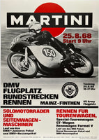 Original vintage Martini - DMV Flugplantz Rundstrecken Rennen linen backed German automobile motorcycle event poster plakat affiche, circa 1968.