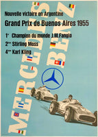Original vintage Mercedes Benz - Grand Prix De Buenos Aires 1955 linen backed large format automobile car racing victory showroom poster plakat by artist Anton Stankowski, circa 1955.
