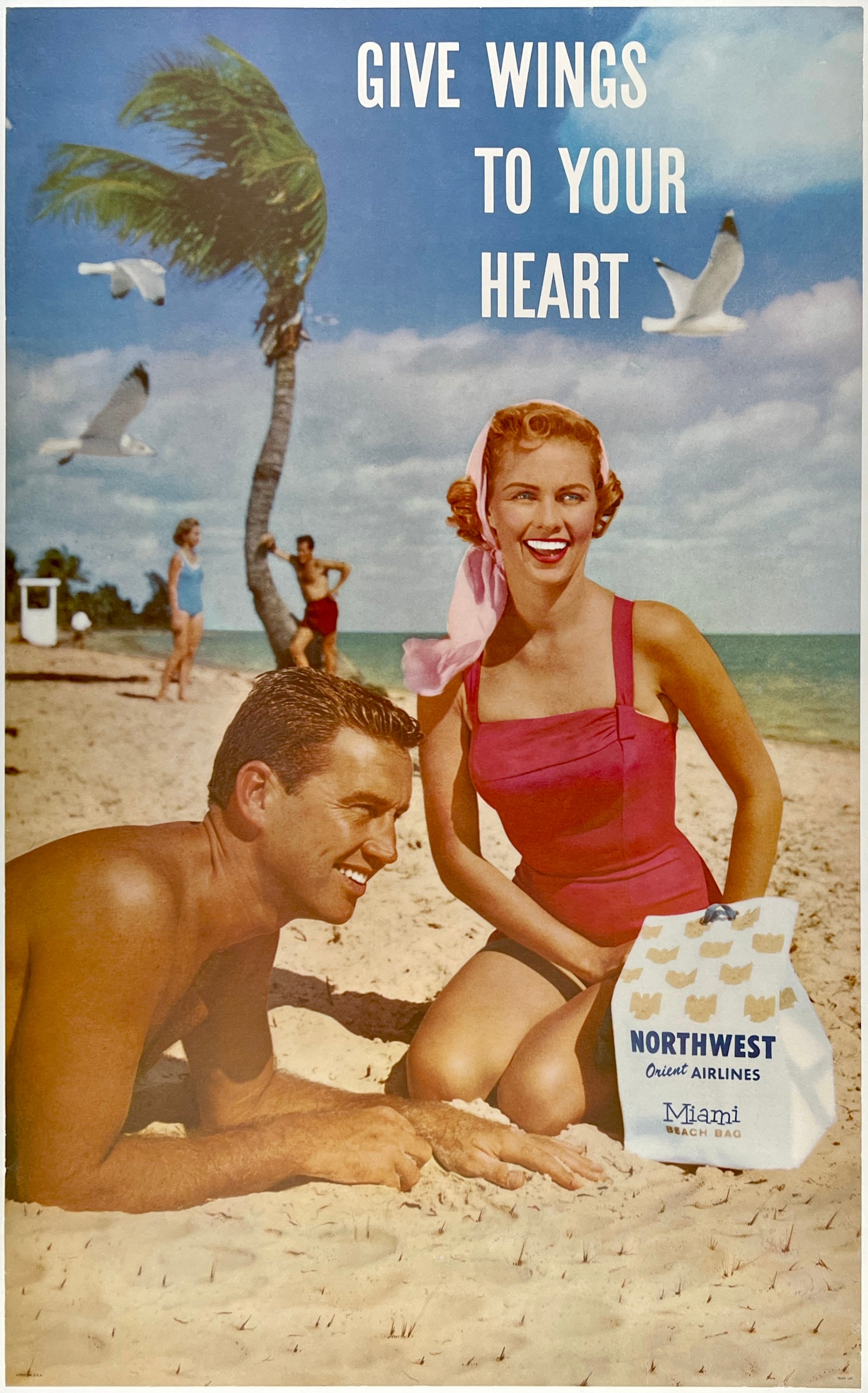 Original Vintage Poster NORTHWEST ORIENT AIRLINES - GIVE WINGS TO