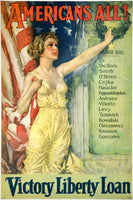 Original vintage Americans All! Victory Liberty Loan linen backed USA World War I propaganda poster by artist Howard Chandler Christy, famous for illustrating the "Christy Girls," circa 1919.