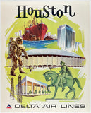 Original vintage Houston - Delta Air Lines linen backed airline travel and tourism poster plakat affiche circa 1970s.