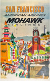 Original vintage San Francisco - American Airlines - Mohawk Airlines linen backed airline travel and California tourism mid-century modern poster circa 1960s.