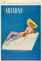 Original vintage Hamburg America Line - The Voyage Of Your Dreams On The White Ariadne HAPAG linen backed travel and tourism poster plakat affiche circa 1958.