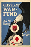 Original vintage Cleveland War Fund - All For Victory - Give! linen backed USA World War I poster by artist Nelson A. Arend circa 1918. This poster was created to solicit fundraising for the war effort as well as for the YMCA and Salvation Army.
