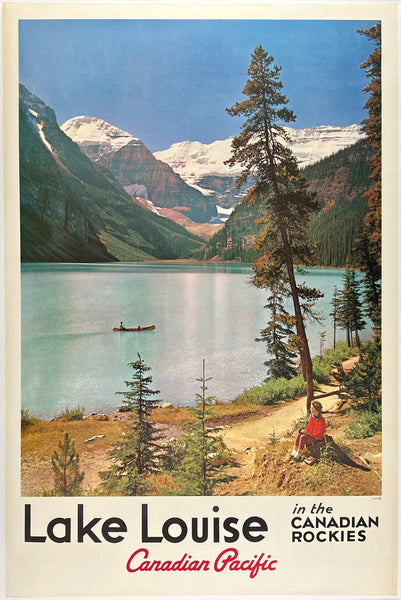 Original vintage Lake Louise in the Canadian Rockies Travel Canadian Pacific linen backed affiche poster plakat circa 1960s.