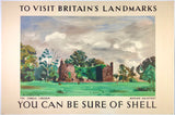 Original vintage To Visit Britain's Landmarks You Can Be Sure Of Shell - The "Jungle," Lincoln linen backed English British travel and tourism poster by artist Adrian Daintrey, circa 1937.