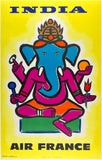 Original vintage India - Air France linen backed travel and Indian tourism poster featuring The Four-Armed Ganesha by artist Jean Carlu, circa 1959.