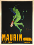 Original vintage Maurin Quina linen backed French vermouth liquor advertising poster featuring the iconic "Green Devil," and illustrated by master poster artist Leonetto Cappiello, circa 1906.