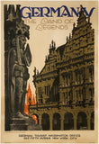 Original vintage Germany The Land of Legends art deco linen backed German travel and tourism poster by artist Friedel Dzubas, circa 1935.
