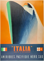 Original Vintage Italia Societa Di Navigazione linen backed art deco Italy cruise ship Italian travel and tourism poster plakat affiche manifesti circa 1948.