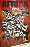 Original vintage Africa - Fly TWA Up Up And Away linen backed aviation travel and tourism poster by artist David Klein, illustrator of airline posters for Trans World Airlines destinations in America, South America, Europe, Asia, circa 1960s.