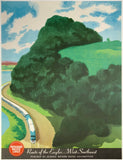 Original vintage Missouri Pacific Lines Railroad - Route of the Eagles... West - Southwest American - General Motors linen backed railway travel and tourism poster circa 1950s.