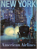 Original vintage New York - American Airlines linen backed airline travel and tourism poster by artist VK, circa 1960s.