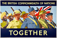 Original vintage The British Commonwealth of Nations linen backed World War II WWII poster featuring colonial British soldiers from their colonies, circa 1940s.