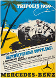Original vintage Mercedes Benz - GP Von Tripolis 1931 linen backed automobile car racing poster plakat affiche with German text circa 1939.