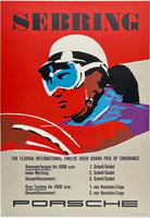 Original vintage Porsche - Sebring 12 Hour GP of Endurance linen backed victory showroom auto racing poster plakat affiche designed by artist Erich Strenger, circa 1958.