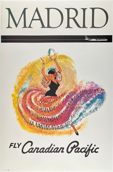 Original vintage Madrid - Fly Canadian Pacific linen backed travel and tourism poster plakat affiche circa 1960.