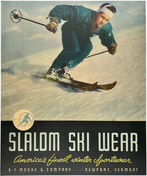 Original vintage Slalom Ski Wear linen backed travel tourism poster plakat affiche circa 1940s.