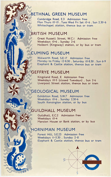 Original vintage London Transport - Museums linen backed British railway travel and tourism poster by artists Clifford & Rosemary Ellis, circa 1937.