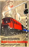 Original vintage Luzern Dietschiberg linen backed Swiss modern railway Switzerland railroad exhibition poster by artist Hans Schilter, circa 1953.