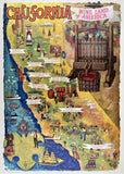 Original vintage California - Wine Land of America linen backed travel and tourism map poster affiche plakat by artist Amado Gonzalez, circa 1960s.