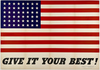 Original vintage Give It Your Best! linen backed World War II WWII American USA propaganda poster by artist Charles Coiner, circa 1942.