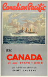 Original vintage Canadian Pacific - All Canada - Empress of Scotland linen backed travel and tourism cruise ship steamship expedition poster by an artist Norman Wilkinson, circa 1920s.