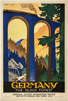 Original vintage Germany The Black Forest art deco linen backed German railroad travel and tourism poster by artist Friedel Dzubas, circa 1935.