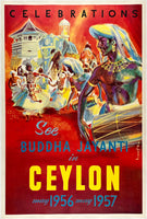 Original vintage Celebrations - See Buddha Jayanti In Ceylon linen backed travel and Sri Lanka tourism poster printed circa 1956.