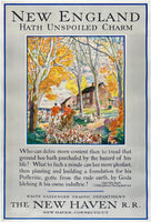 Original vintage New England Hath Unspoiled Charm - The New Haven Railroad linen backed American railway travel and tourism poster, circa 1920s.