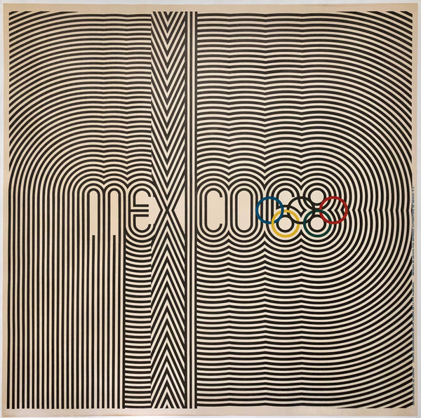 Original vintage Mexico 68 linen backed Mexican travel and tourism poster promoting the 1968 Summer Olympic Games held in Mexico City, by artists Pedro Ramirez Vazquez, Lance Whyman, & Eduardo Terrazas, circa 1968.