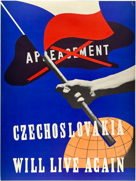 Original vintage Czechoslovakia Will Live Again linen backed Czech World War II propaganda poster plakat affiche circa 1942.