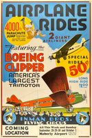 Original vintage Inman Bros. Flying Circus - Airplane Rides linen backed aviation travel poster plakat affiche printed circa 1929.