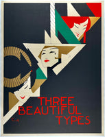 Original vintage Three Beautiful Types linen backed silkscreen poster plakat affiche by artist Iannelli circa 1968.