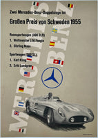 Original vintage Mercedes Benz - GP of Sweden 1955 linen backed automobile car racing showroom poster plakat affiche by artist Anton Stankowski circa 1955.