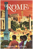 Original vintage Rome - National Airlines Italy linen backed airline travel and tourism poster by artist Bill Simon, circa 1960s.