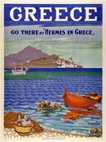 Original vintage Greece Aegean Seacoasts linen backed Greek travel and tourism poster plakat affiche circa 1948.