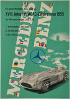 Original vintage Mercedes Benz - XVIII. International ADAC-Eifelrennen 1955 linen backed automobile car racing showroom poster plakat affiche by artist Anton Stankowski circa 1955.
