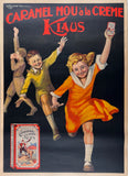 Original vintage Caramel Mou A La Creme Klaus linen backed poster plakat affiche by artist Bonfatti circa 1929.