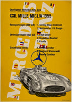 Original vintage Mercedes Benz - XXII. Mille Miglia 1955 linen backed automobile car racing showroom poster plakat affiche by artist Anton Stankowski circa 1955.