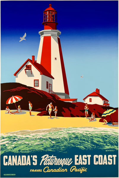 Original vintage Canada's East Coast - Canadian Pacific linen backed travel and tourism poster plakat affiche by artist Peter Ewart circa 1950.