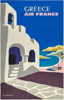 Original vintage Greece - Air France linen backed Greek travel and tourism poster by artist Guy Georget, circa 1960.