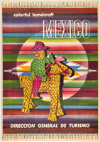 Original vintage Colorful Handcraft - Mexico linen backed Mexican travel and tourism poster plakat affiche by the Dirrection General De Tourismo circa 1950s.